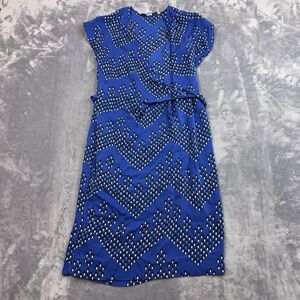 Diane Von Furstenberg Wrap Dress Women's Size 2 Blue Silk Short Sleeve V Neck